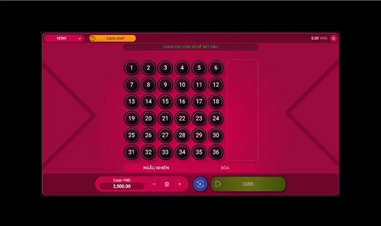 Giao diện chơi game nhanh Keno Tại Boss8
