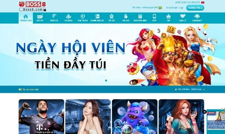 Giao diện trang chủ nhà cái BOSS8